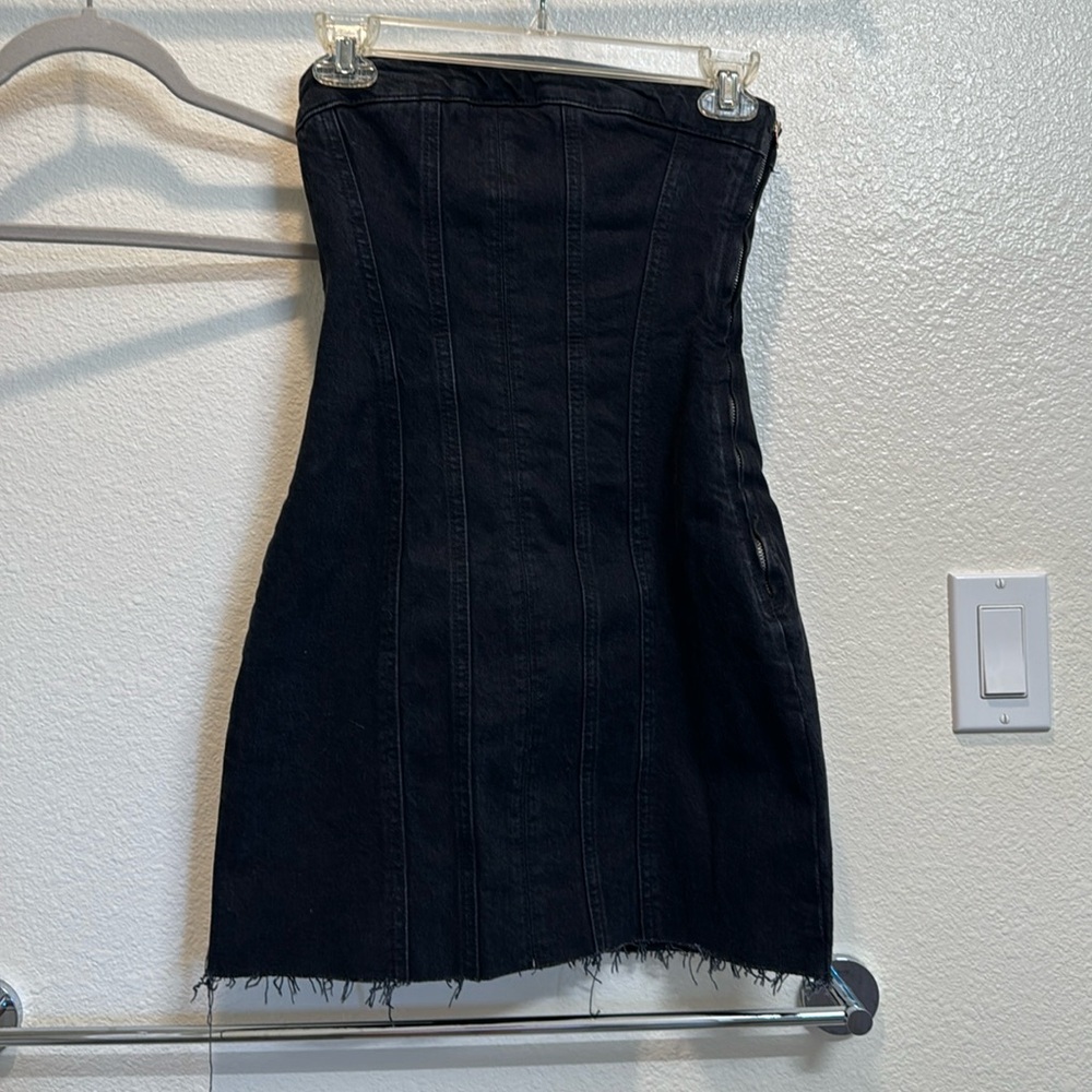 NWT black denim strapless dress